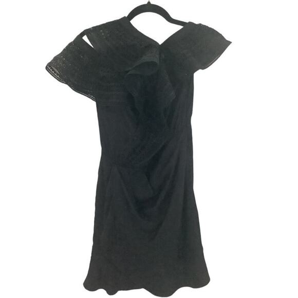 Self-Portrait One Shoulder Guipere Lace Trimmed Black Satin Mini Dress Size 4 - Picture 7 of 14